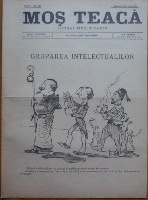 Ziarul Mos Teaca , jurnal tivil si cazon , nr. 223 , an 5 , 1899