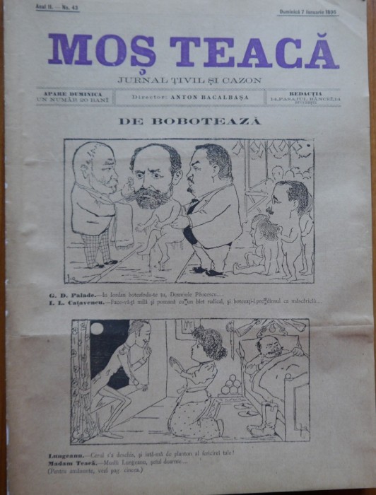 Ziarul Mos Teaca , jurnal tivil si cazon , nr. 43 , an 2 , 1896 , Bacalbasa