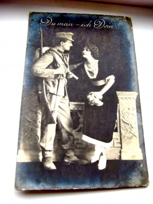 ww1-C.P. militara 1916-Soldat cu sotia. Carte postala veche Primul razboi m. foto
