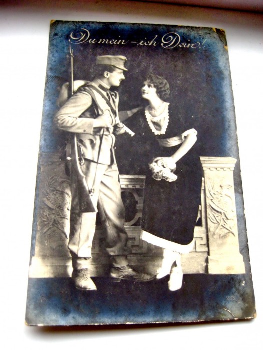 ww1-C.P. militara 1916-Soldat cu sotia. Carte postala veche Primul razboi m.