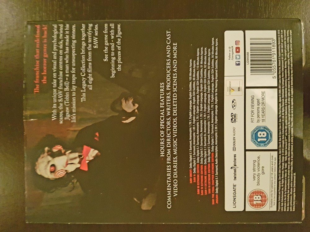Filme Horror SAW Puzzle Mortal Legacy 1-8 DVD BoxSet Complete Collection,  Engleza, lionsgate | Okazii.ro