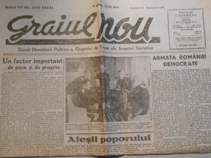 Ziarul Graiul nou, samb. 14 dec. 1946, an 3, 4 pagini