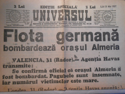 Ziarul Universul, editie speciala, luni 31 mai 1937, 2 pagini, stare buna foto