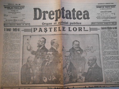 Ziarul Dreptatea, an 2, nr.89, dum. 6 apr.1914, 4 pag., stare perfecta foto