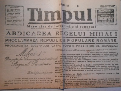 Ziarul Timpul, vineri 2 ian. 1948, abdicarea Regelui Mihai, 4 pagini foto