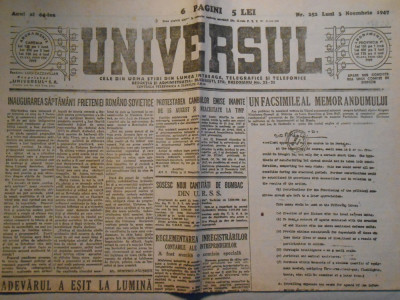 Ziarul Universul, luni 3 nov 1947, 4 pagini, stare foarte buna foto