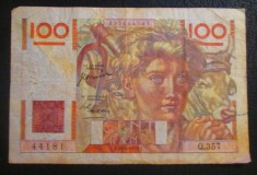 bancnota _ Franta : 100 francs 1950 .bancnota , &amp;quot;jeune paysan&amp;quot; foto