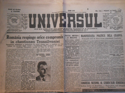 Ziarul Universul, vin. 14 iun. 1946, 4 pagini, stare buna foto