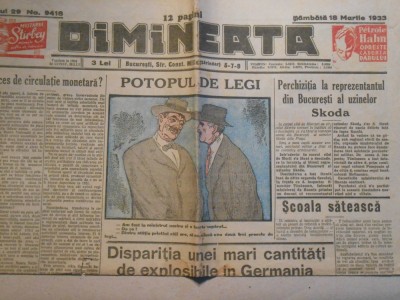Ziarul Dimineata, samb. 18 mart.1933, 4 pagini , stare buna foto