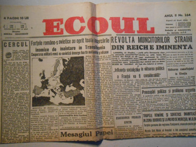 Ziarul Ecoul, an 2,, vin. 15 sept. 1944, 4 pagini, stare foarte buna foto