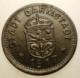 1.218 GERMANIA WWI STADT DARMSTADT 10 KLEINGELDERSATZMARKE 1917, Europa, Fier