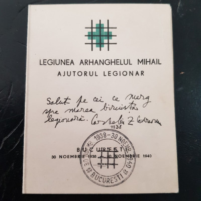 CARNET LEGIONAR-AJUTORUL LEGIONAR-BUCURESTI 30 NOIEMBRIE 1940-TIP POPOV foto