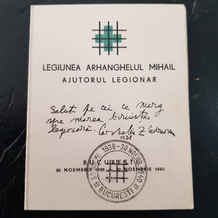 CARNET LEGIONAR-AJUTORUL LEGIONAR-BUCURESTI 30 NOIEMBRIE 1940-TIP POPOV