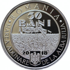 50 BANI 2018 &amp;amp; 2017 PROOF-BASARABIA-DOBROGEA-BUCOVINA-1 DECEMBRIE+U.E-ECATERINA foto