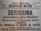 Ziarul Dimineata, editie speciala, sambata 16 mart. 1935, 2 pagini, stare buna