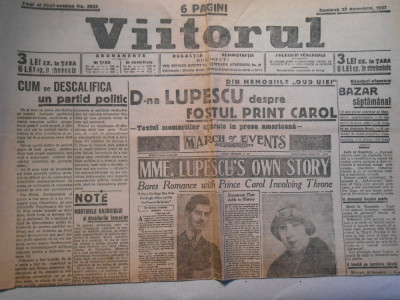 Ziarul viitorul, dum. 20 nov. 1927, 2 pagini, foto