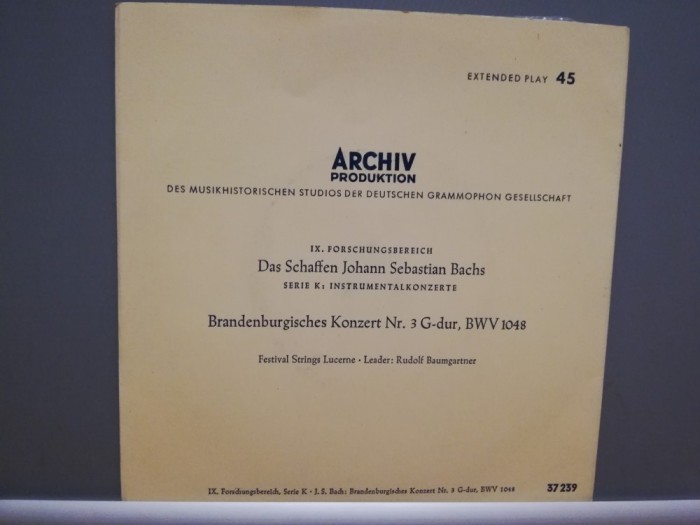 BACH - BRANDENBURG CONCERTO no 3 (1962/POLYDOR/RFG)- disc VINIL Single &quot;7/NM