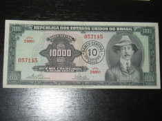 Bancnota 10.000 cruzeiros Brazilia emisiunea 1966-1967 foto