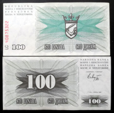 BOSNIA HERTEGOVINA 100 dinara dinari 1992 aproape NOUA aUNC foto