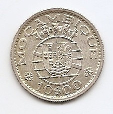 Mozambic 10 Escudos 1954 - Argint 5 g/720, 24 mm KM-79 foto