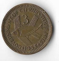 Moneda 3 mils 1955 - Cipru foto