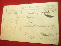Carte Postala Militara cu stampila Regiment Dragoni nr.5 Ungaria 1918 foto