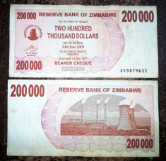 ZIMBABWE 200 000 200.000 dollars dolari 2007 CIRCULATA starea care se vede foto