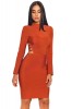 Rochie Bandage Scurta Portocalie Maneci Lungi Snur Spate Rochii de Seara Modelatoare Decupata M L