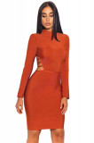 Cumpara ieftin Rochie Bandage Scurta Portocalie Maneci Lungi Snur Spate Rochii de Seara Modelatoare Decupata M L