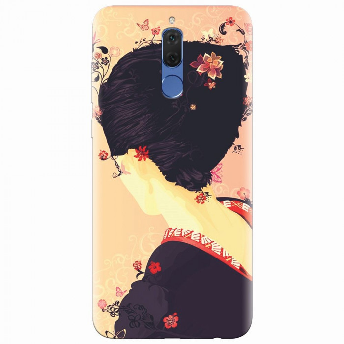 Husa silicon pentru Huawei Mate 10 Lite, Japanese Geisha Illustration Cherry Blossom