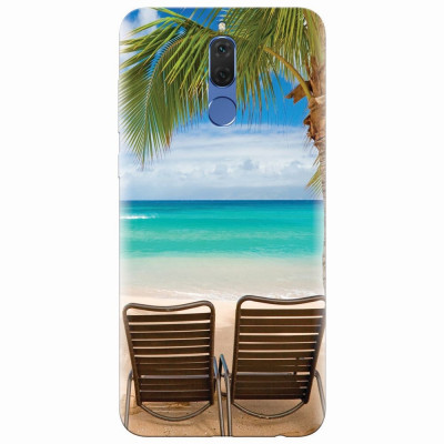 Husa silicon pentru Huawei Mate 10 Lite, Beach Chairs Palm Tree Seaside foto