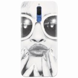 Husa silicon pentru Huawei Mate 10 Lite, Black And White Portrait Blonde Model In Fashion Sunglasses