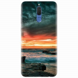 Husa silicon pentru Huawei Mate 10 Lite, Dramatic Rocky Beach Shore Sunset