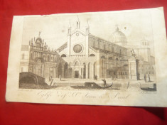 Gravura Biserica Sf.Ioan si Paul - Venetia ,semnata ,dim.= 16x9,5 cm foto