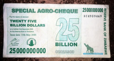 ZIMBABWE 25 000 000 000 25.000.000.000 dollars dolari 2008 (Agro Cheque) foto