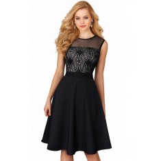 B768-1 Rochie eleganta fara maneci cu broderie florala