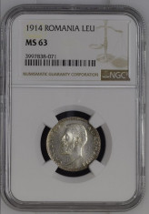 moneda Romania - 1 LEU 1914 MS63 - gradata ngc MS 63 foto