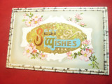 Felicitare - Litografie - Best Wishes inc.sec.XX in relief SUA