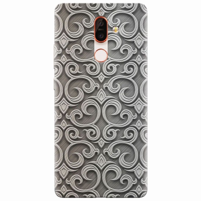Husa silicon pentru Nokia 7 Plus, Baroque Silver Pattern