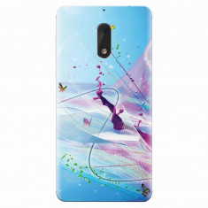 Husa silicon pentru Nokia 6, Artistic Paint Splash Purple Butterflies