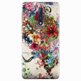 Husa silicon pentru Nokia 8, Abstract Flowers Tattoo Illustration