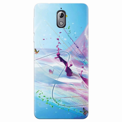 Husa silicon pentru Nokia 3.1, Artistic Paint Splash Purple Butterflies foto