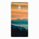 Husa silicon pentru Nokia 3, Blue Mountains Orange Clouds Sunset Landscape