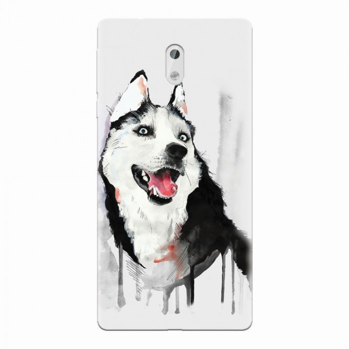Husa silicon pentru Nokia 3, Husky Dog Watercolor Illustration