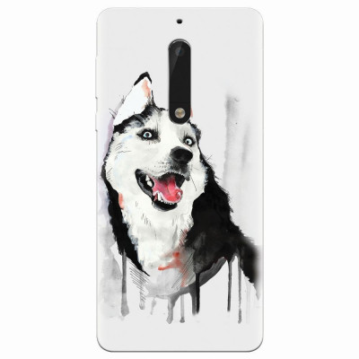 Husa silicon pentru Nokia 5, Husky Dog Watercolor Illustration foto