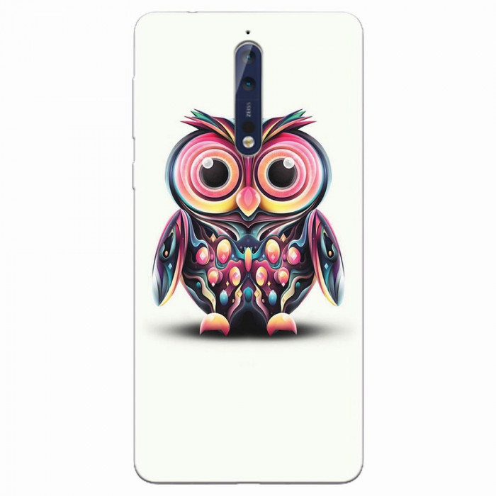 Husa silicon pentru Nokia 8, Colorful Owl Illustration