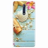 Husa silicon pentru Nokia 8, Blue Wood Seashells Sea Star