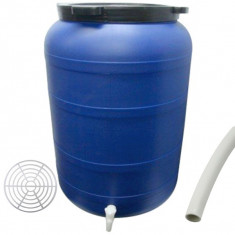 Butoi 200L cu robinet, plastic alimentar + presa rotunda 45cm + teava