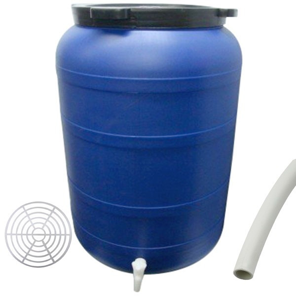 Butoi 200L cu robinet, plastic alimentar + presa rotunda 45cm + teava