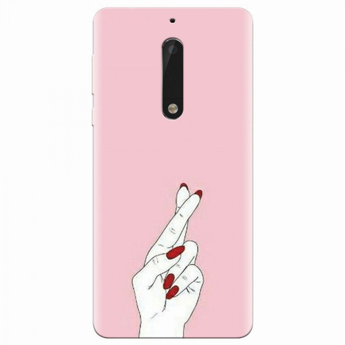 Husa silicon pentru Nokia 5, Pink Finger Cross